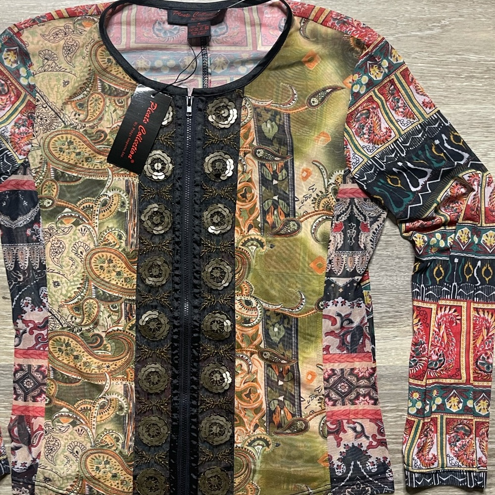 Pleats collection NWT paisley long sleeve blouse medium - Picture 3 of 8